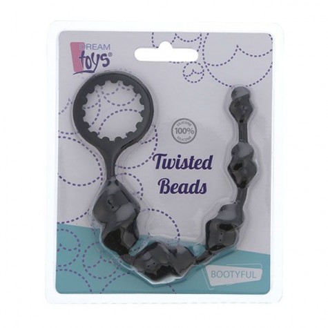 Черная анальная цепочка TWISTED BEADS - 23 см.